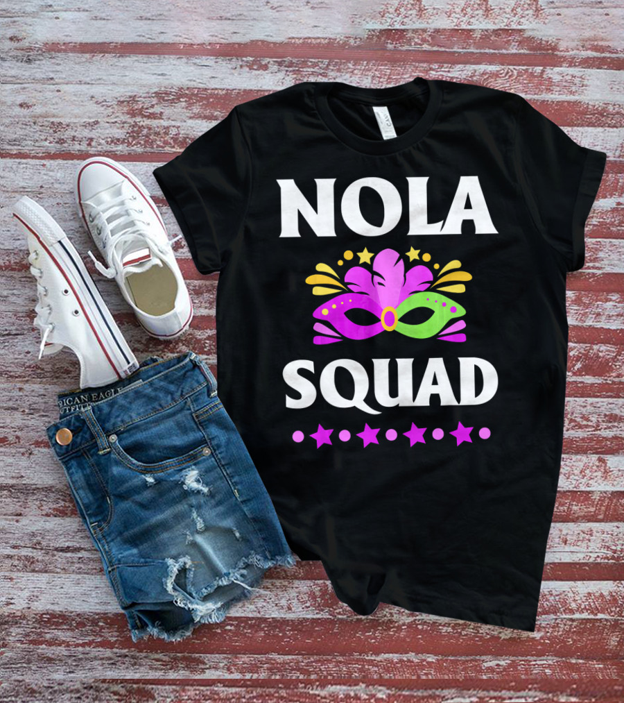 Nola Squad Mardi Gras Mask Stars T-Shirt