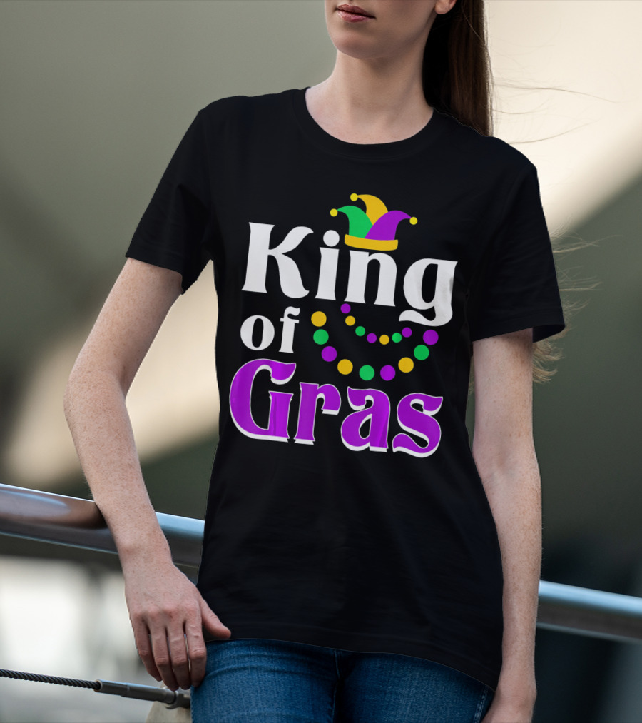 King Of Gras Funny Mardi Gras Couples Co Jokester Hat And Beads T-Shirt