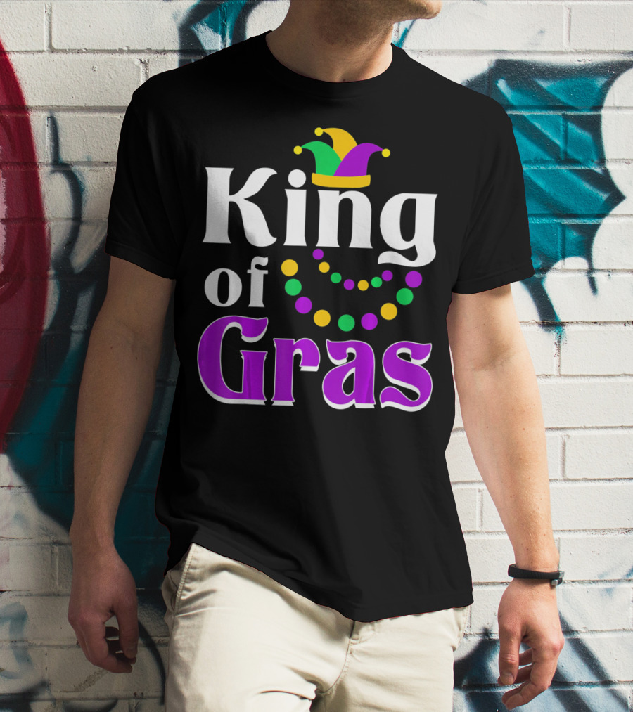King Of Gras Funny Mardi Gras Couples Co Jokester Hat And Beads T-Shirt