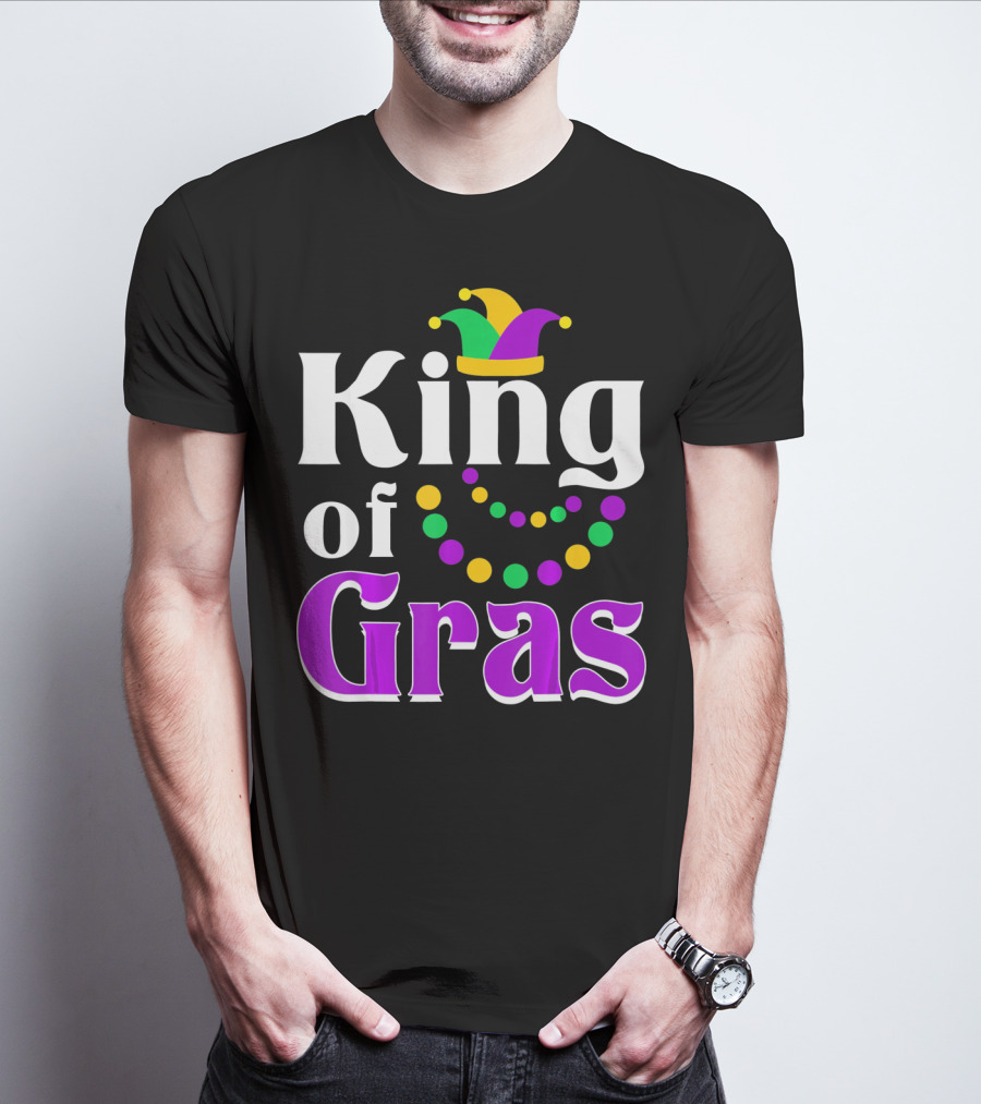 King Of Gras Funny Mardi Gras Couples Co Jokester Hat And Beads T-Shirt