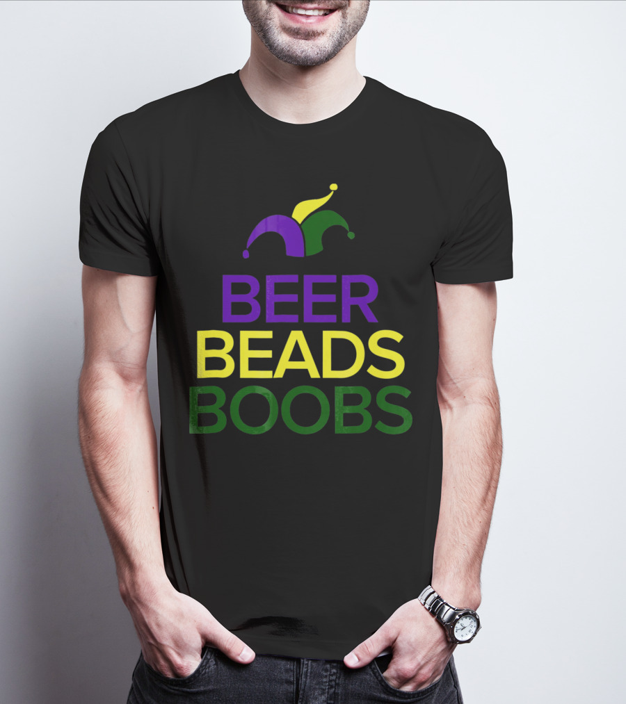 BEER BEADS BOOBS MARDI GRAS JESTER HAT T-Shirt