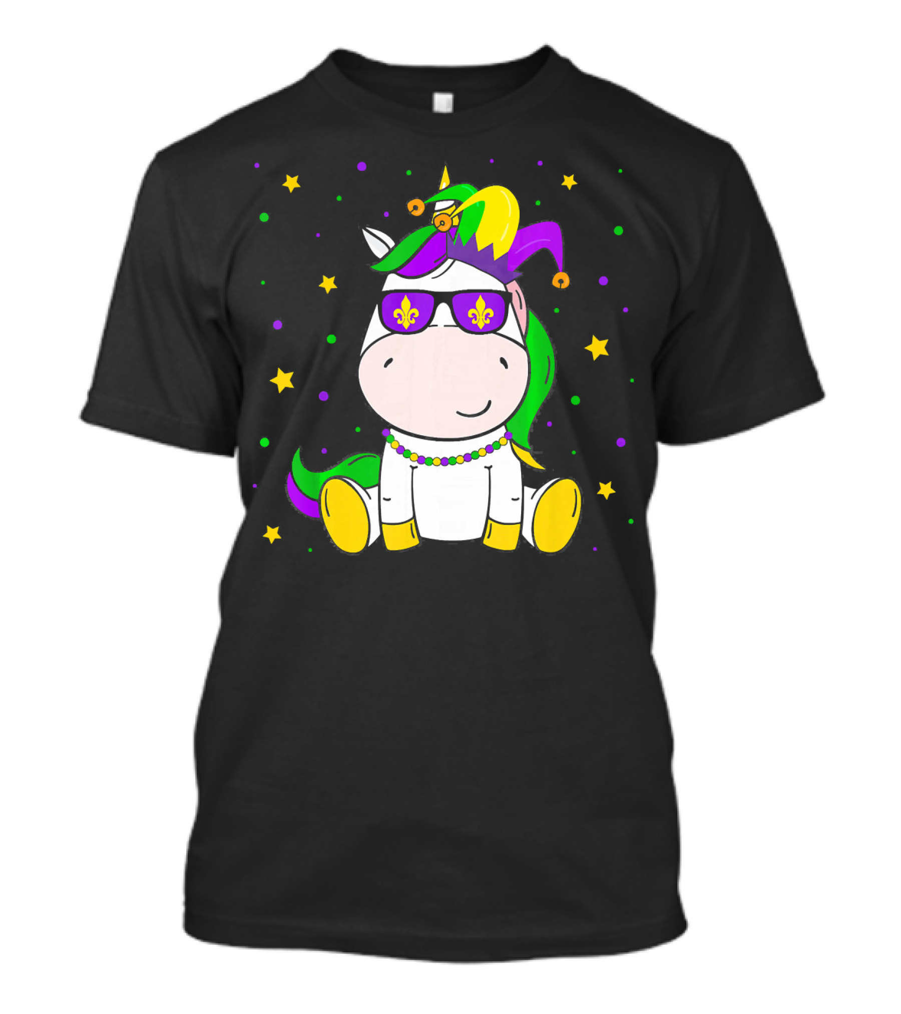 Mardi Gras Unicorn Kids Carnival Festival Jester Fleur-De-Lis Beads T-Shirt