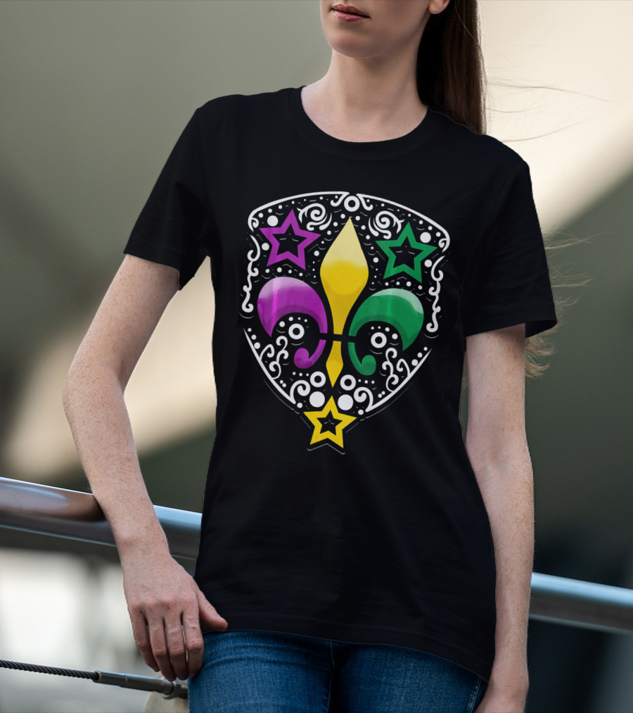 Mardi Gras Fleur De Lis Colorful Stars Lily T-Shirt