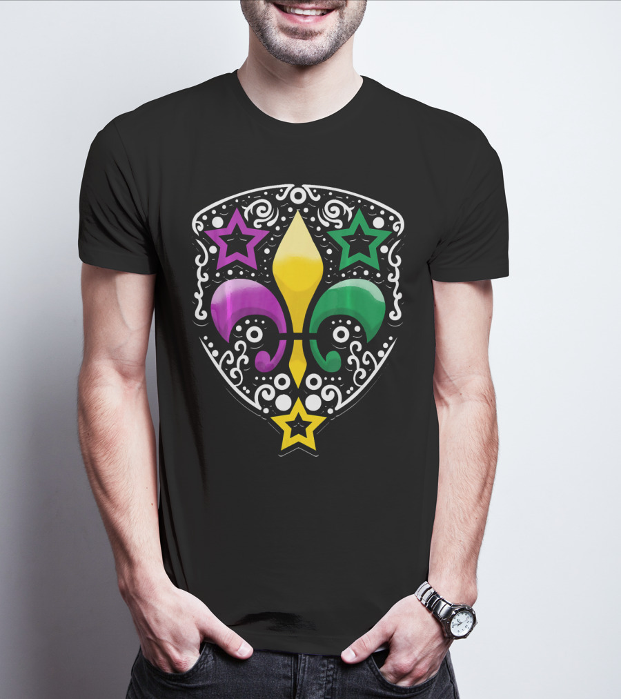 Mardi Gras Fleur De Lis Colorful Stars Lily T-Shirt