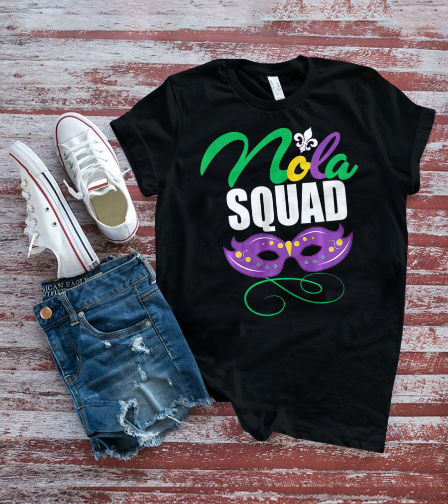 Nola Squad Mardi Gras New Orleans Purple Mask Fleur-de-Lis T-Shirt