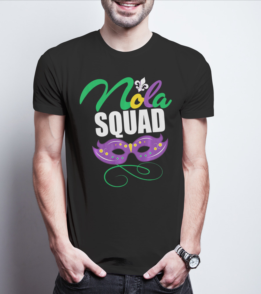 Nola Squad Mardi Gras New Orleans Purple Mask Fleur-de-Lis T-Shirt