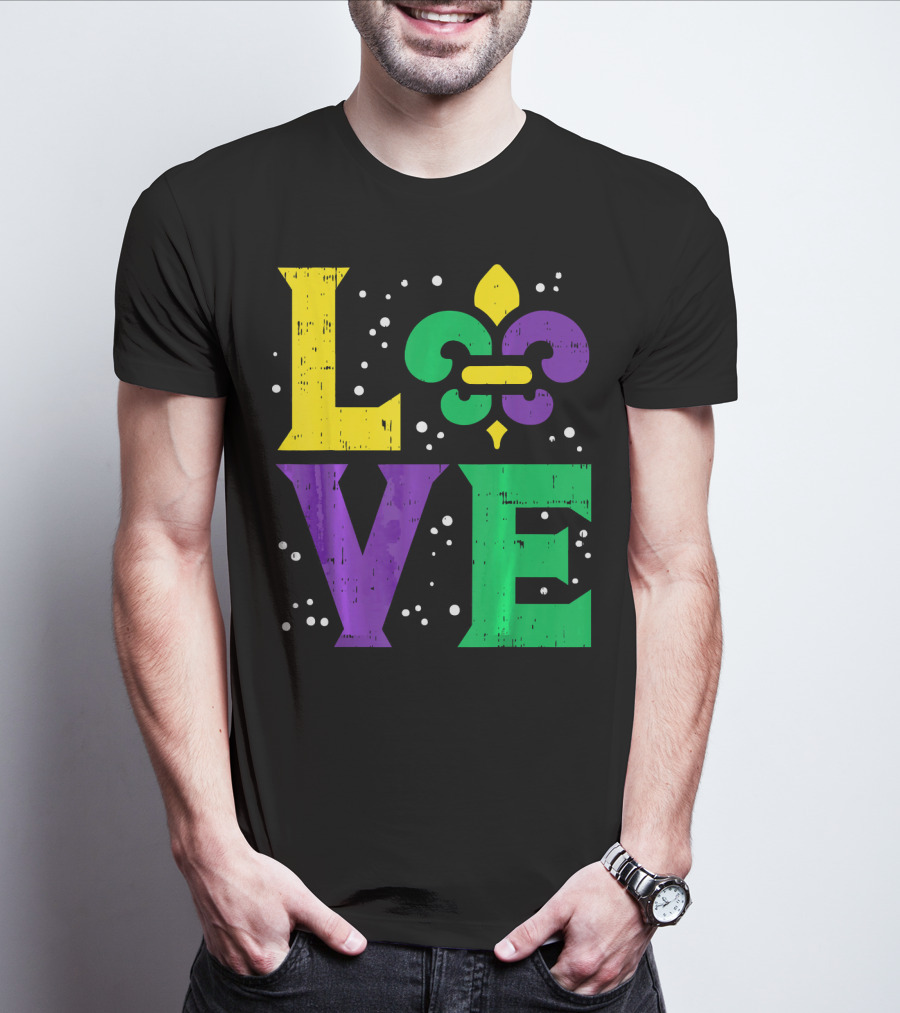 Love Jester Hat Funny Mardi Gras Carnival Fleur-de-Lis T-Shirt