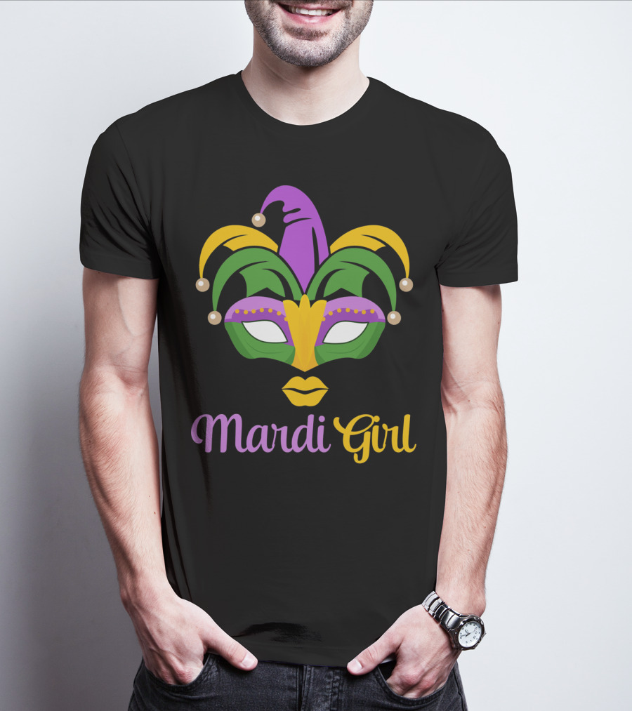 Mardi Girl Mask Colorful Jester Costume T-Shirt