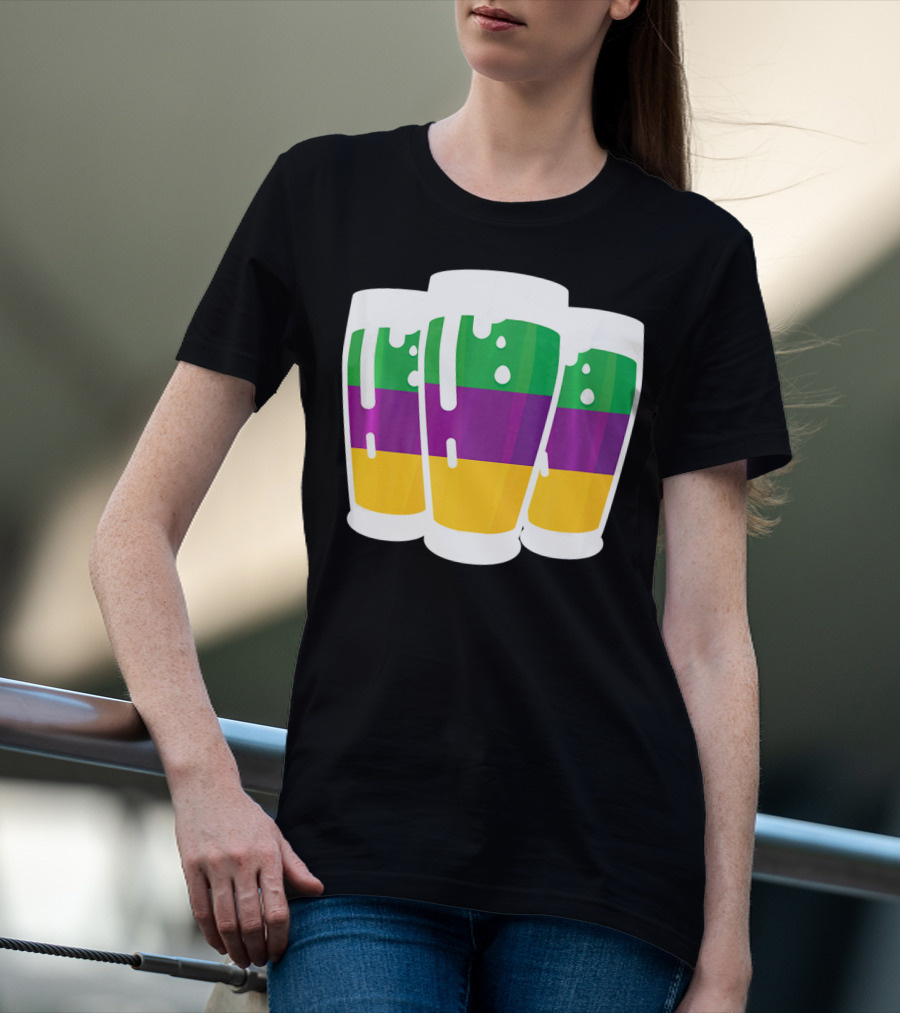 Mardi Gras Beer Funny Mardi Gras Party Carnival Colors T-Shirt