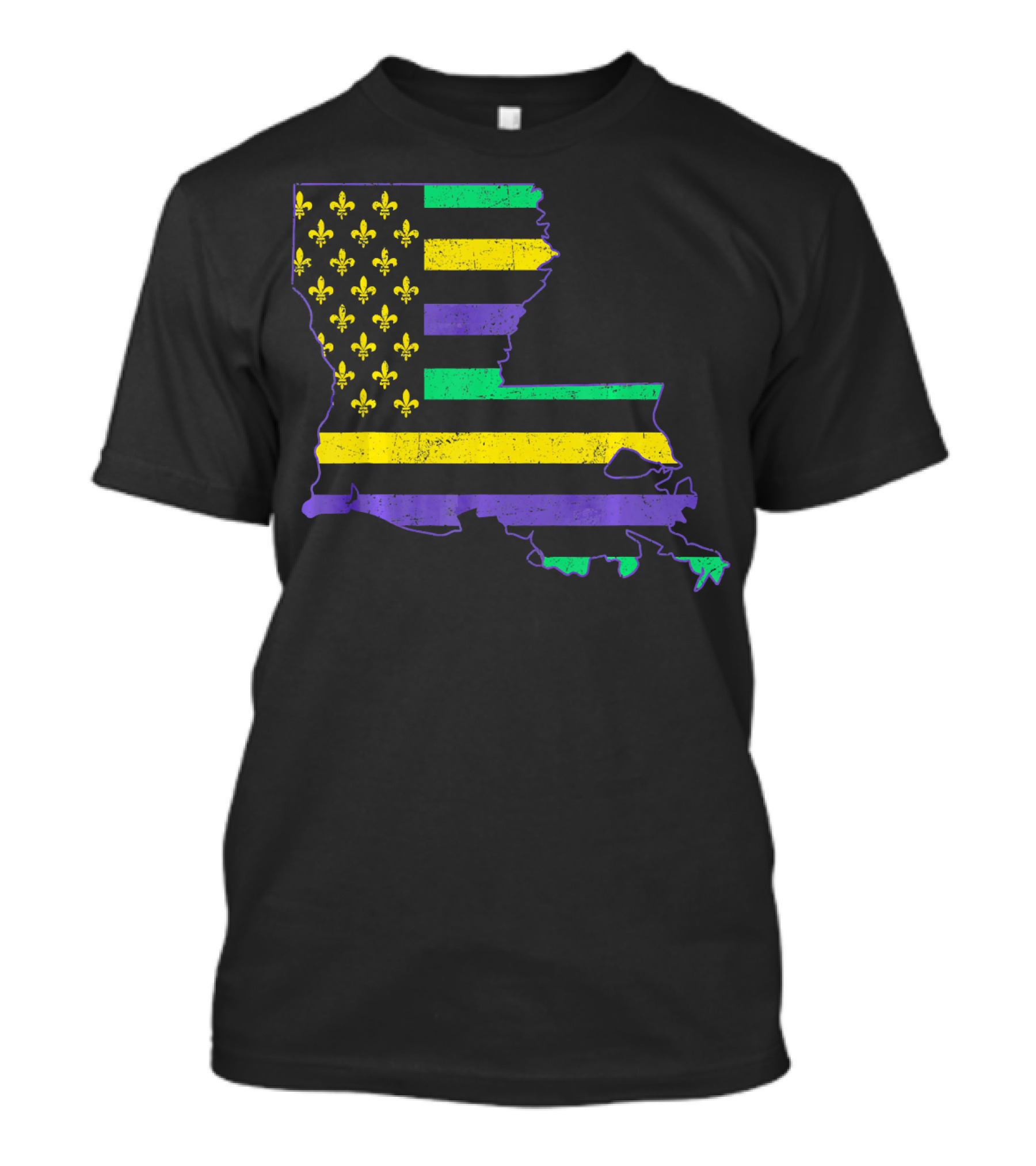 New Orleans Mardi Gras Louisiana Map Fleur-de-lis Flag T-Shirt