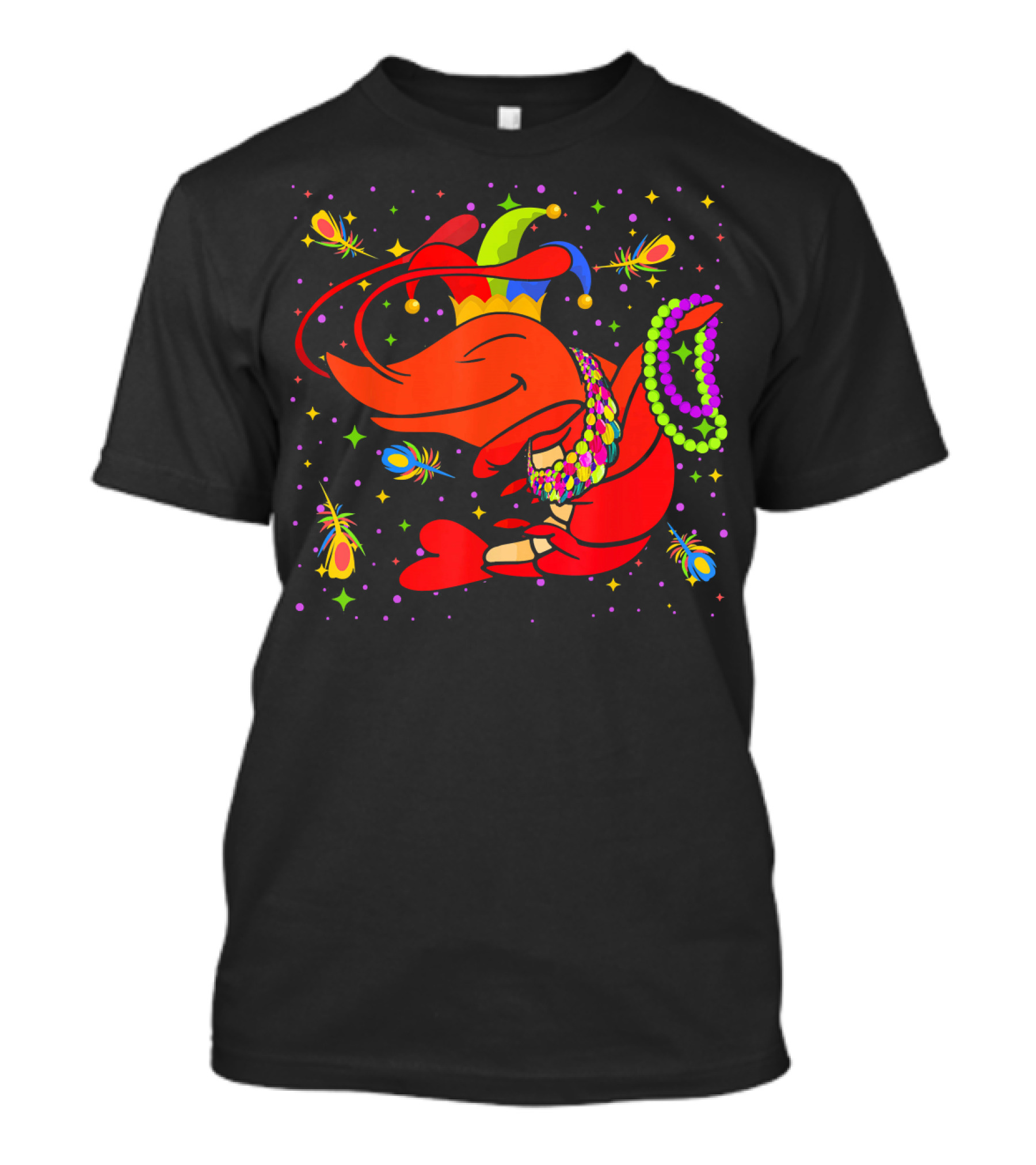 Dabbing Crawfish With Beads And Jester Hat Mardi Gras T-Shirt