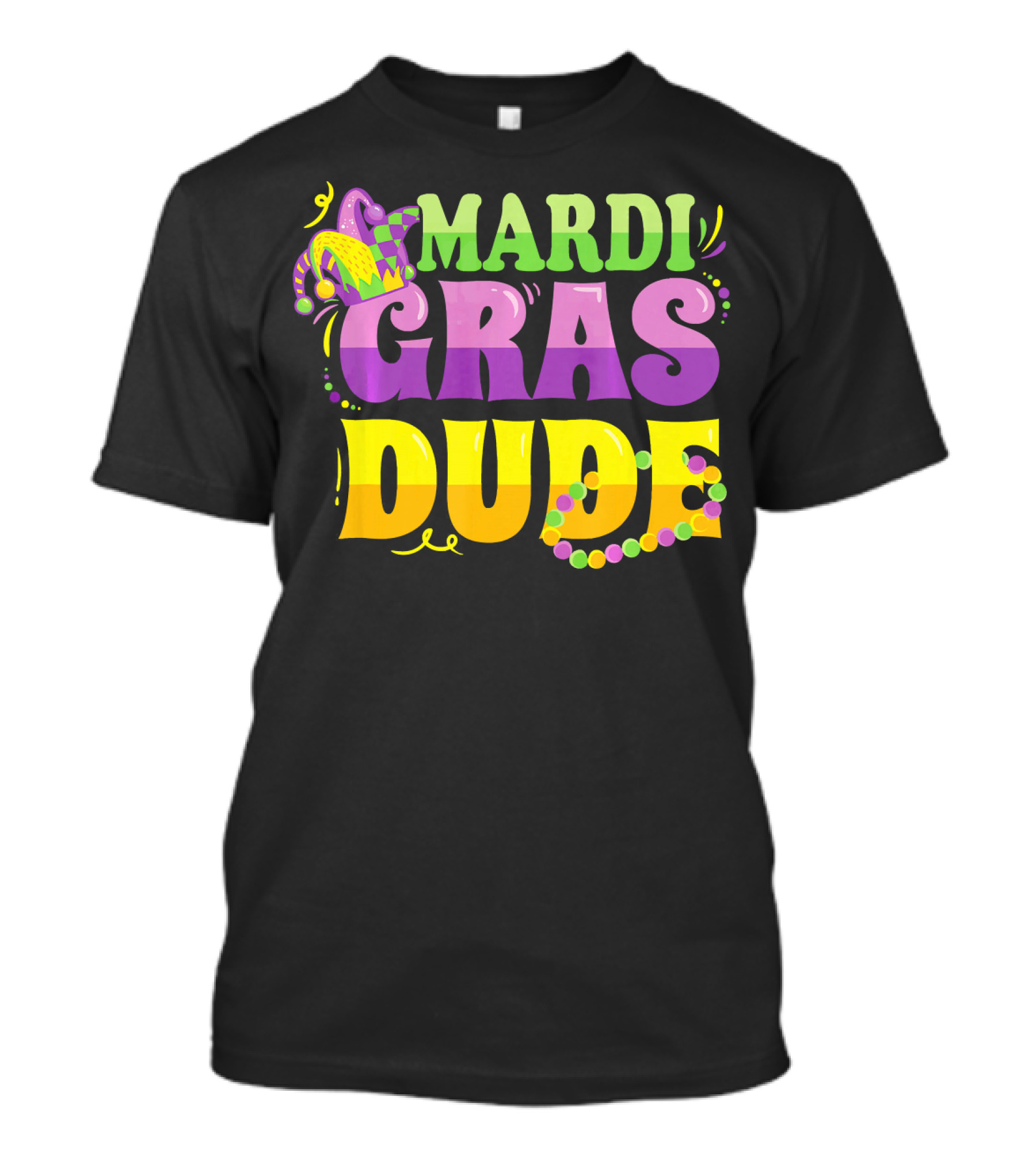 Mardi Gras Dude New Orleans Beads And Jester Hat T-Shirt