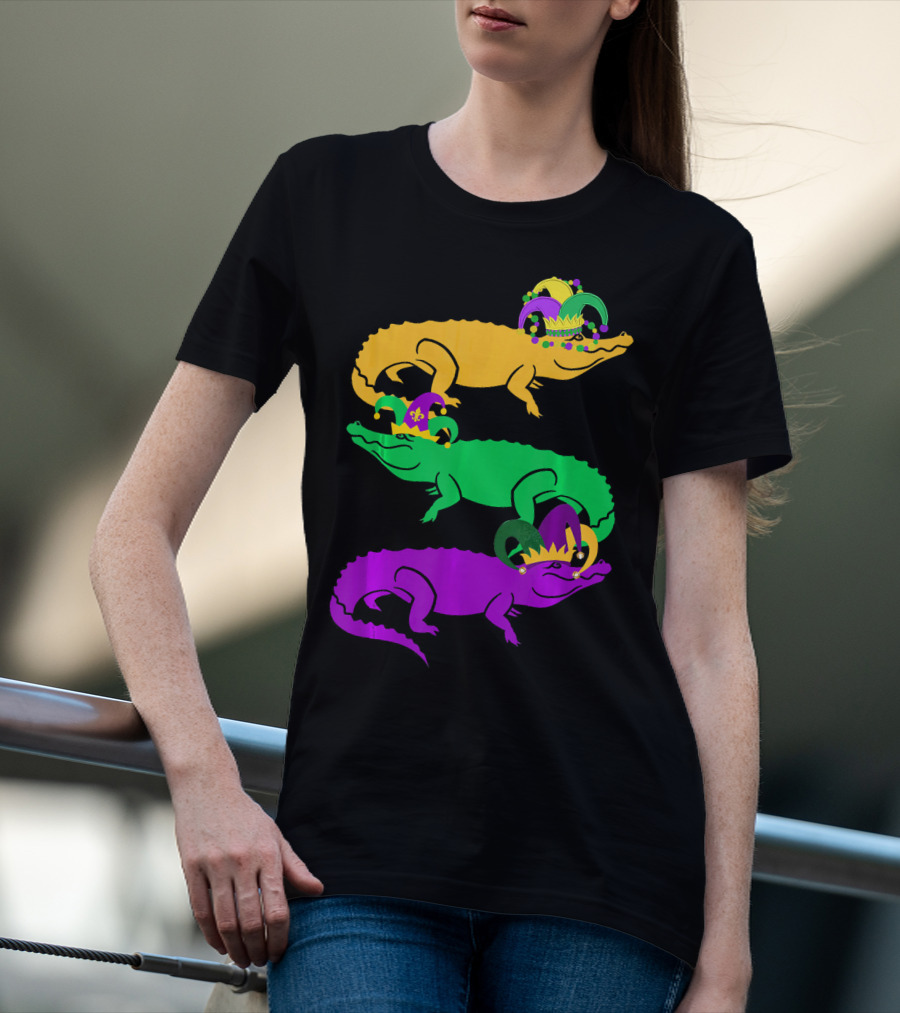 Cute Three Alligator Jesters Mardi Gras Beads T-Shirt