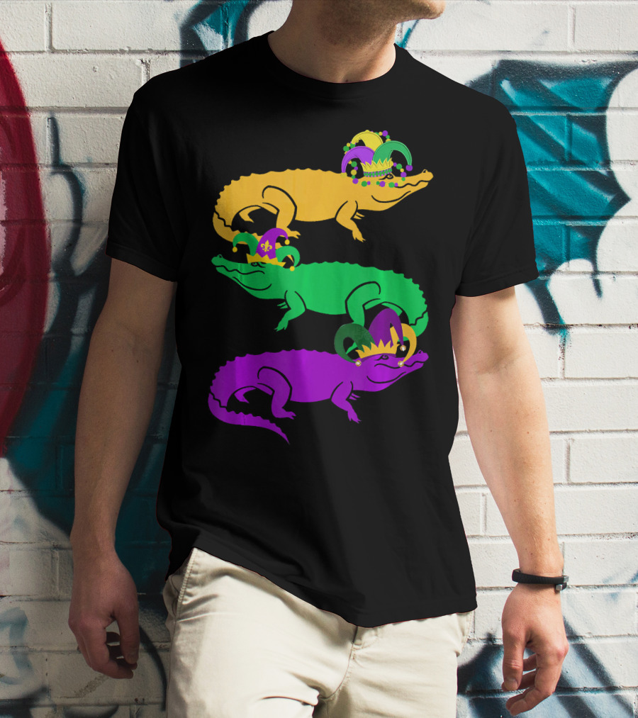 Cute Three Alligator Jesters Mardi Gras Beads T-Shirt