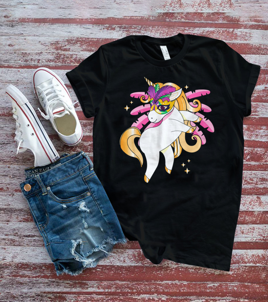 Mardi Gras Unicorn New Orleans LA Party Masked T-Shirt