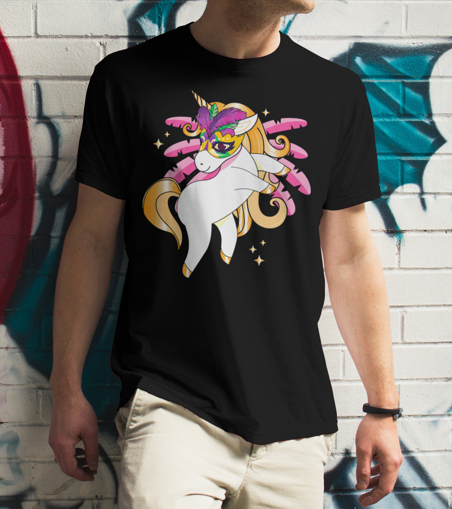 Mardi Gras Unicorn New Orleans LA Party Masked T-Shirt