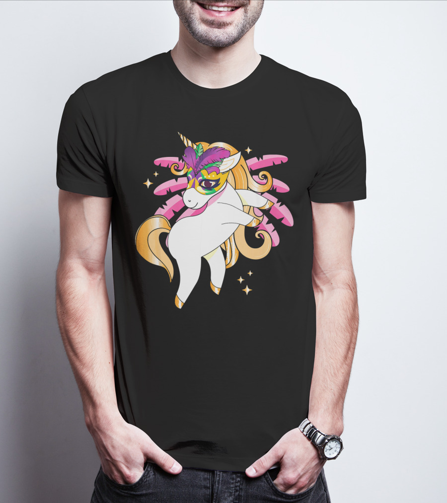 Mardi Gras Unicorn New Orleans LA Party Masked T-Shirt