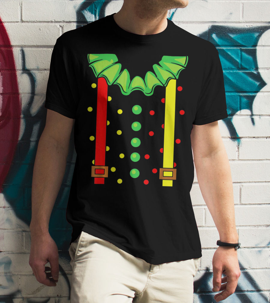 Funny Red And Yellow Suspenders With Green Jester Collar Clown T-Shirt