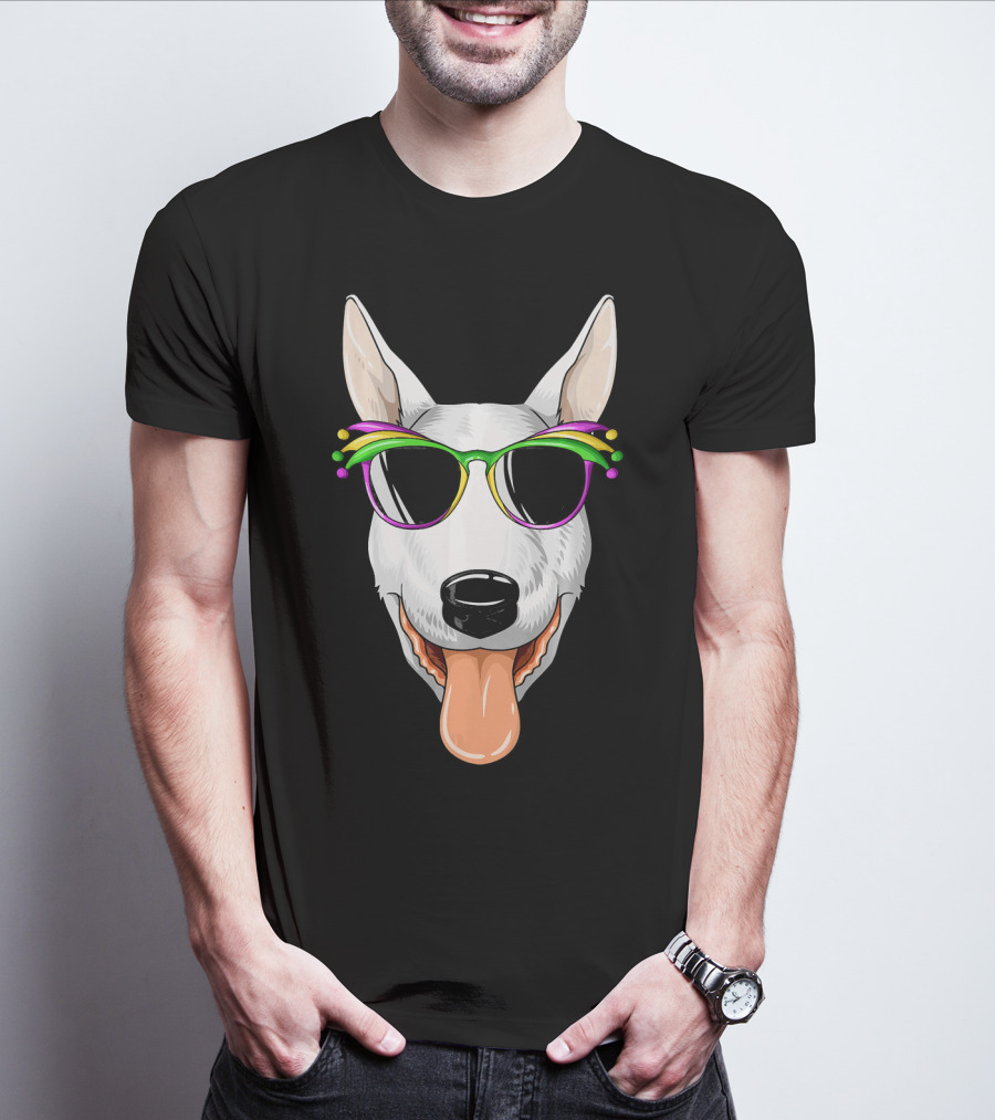 Bull Terrier Mardi Gras Carnival Sunglasses Mask T-Shirt