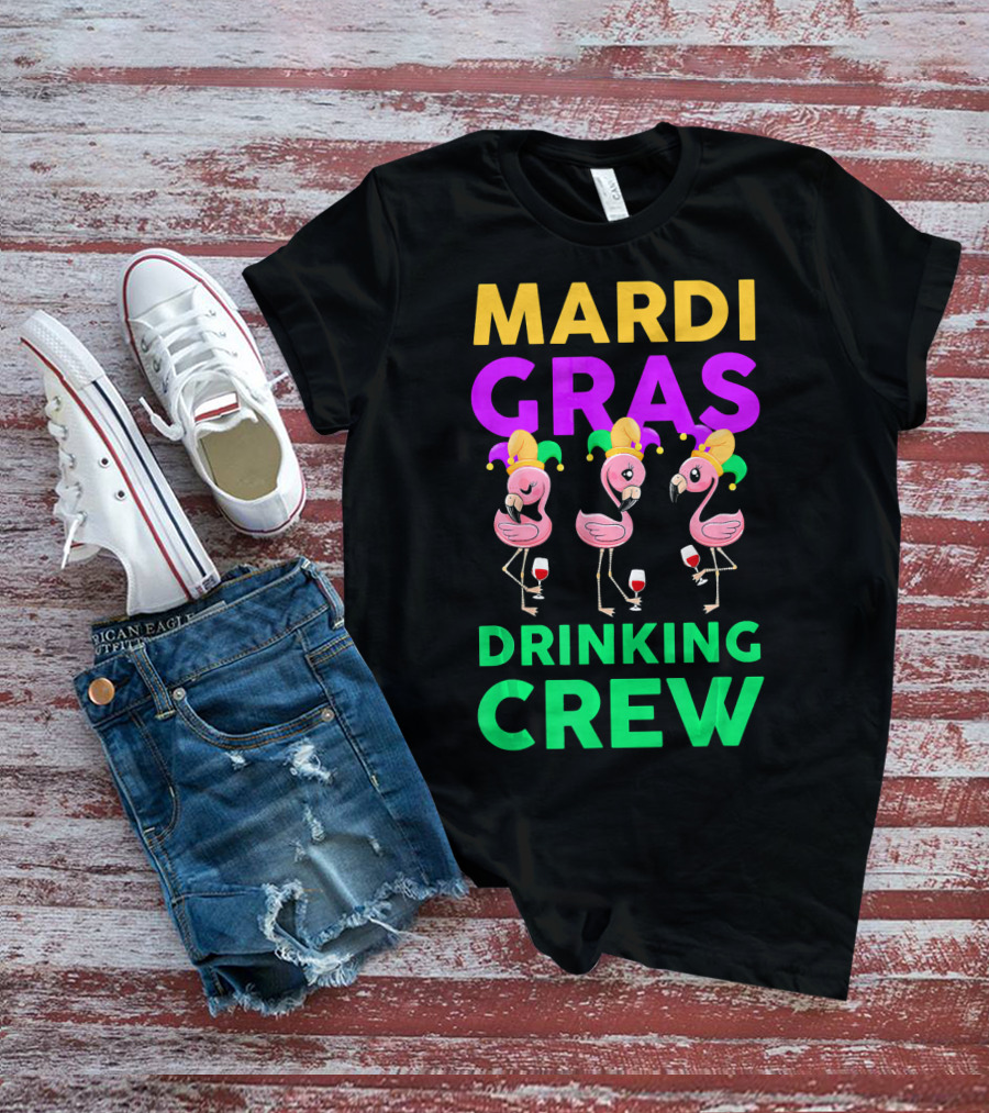 Mardi Gras Drinking Crew Flamingo Jester Party Fun T-Shirt