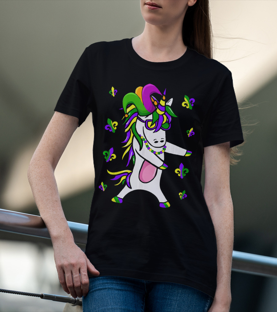 Flossing Unicorn Mardi Gras Floss Fleur De Lis Party T-Shirt