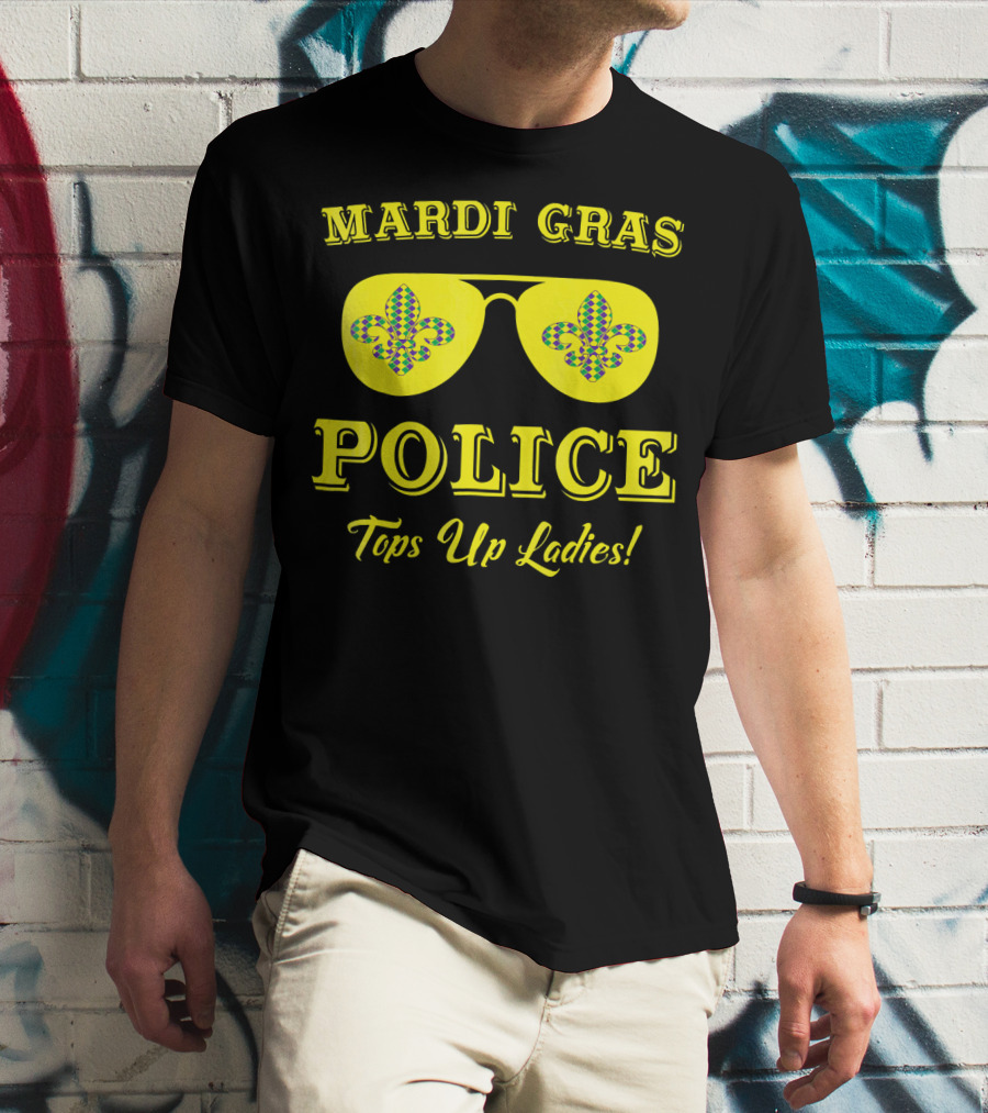Mardi Gras Police Tops Up Ladies Sunglasses Fleur-de-Lis T-Shirt