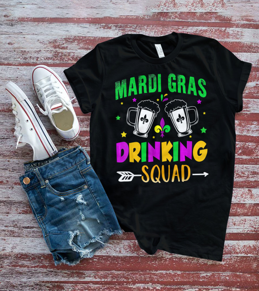 Mardi Gras Drinking Squad Beer Mug Fleur De Lis Party T-Shirt