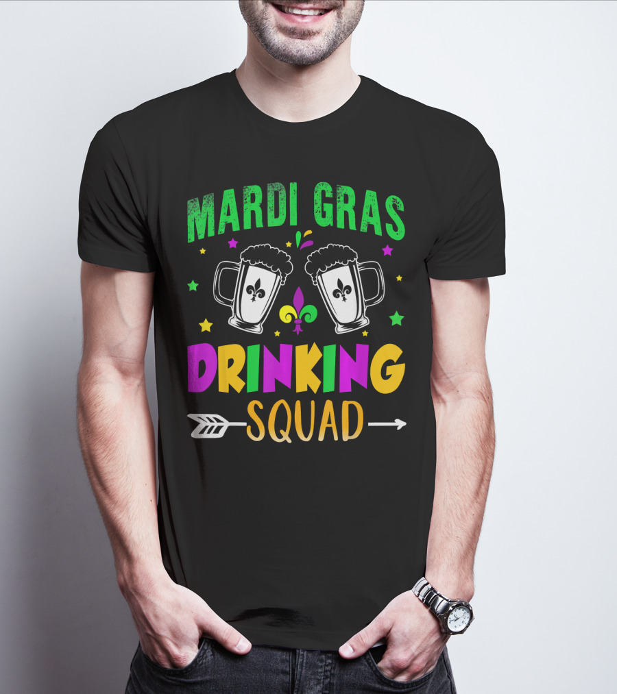 Mardi Gras Drinking Squad Beer Mug Fleur De Lis Party T-Shirt