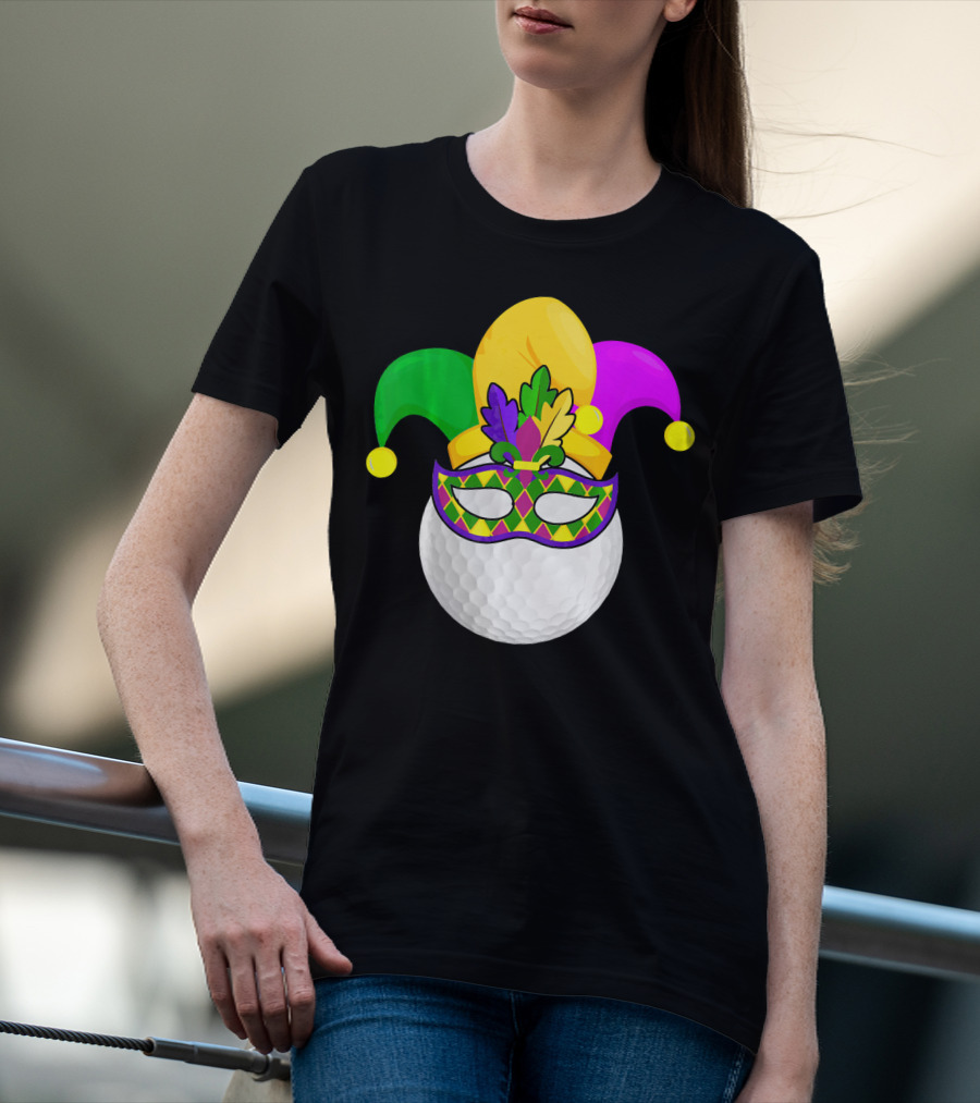 Golf Ball Mardi Gras Jester Hat Carnival Mask T-Shirt