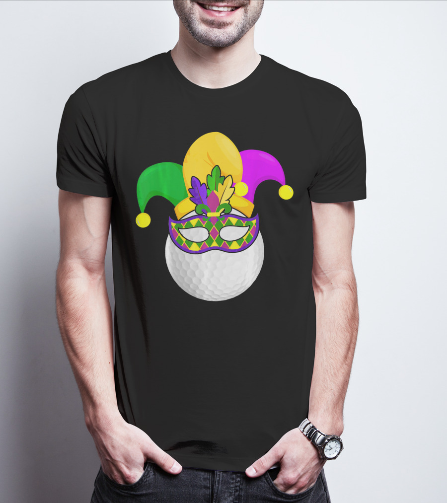 Golf Ball Mardi Gras Jester Hat Carnival Mask T-Shirt