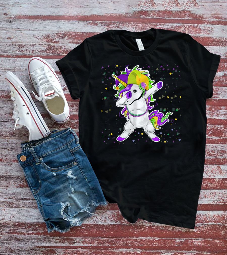 Mardi Gras Unicorn Party Mask Floss Dance T-Shirt