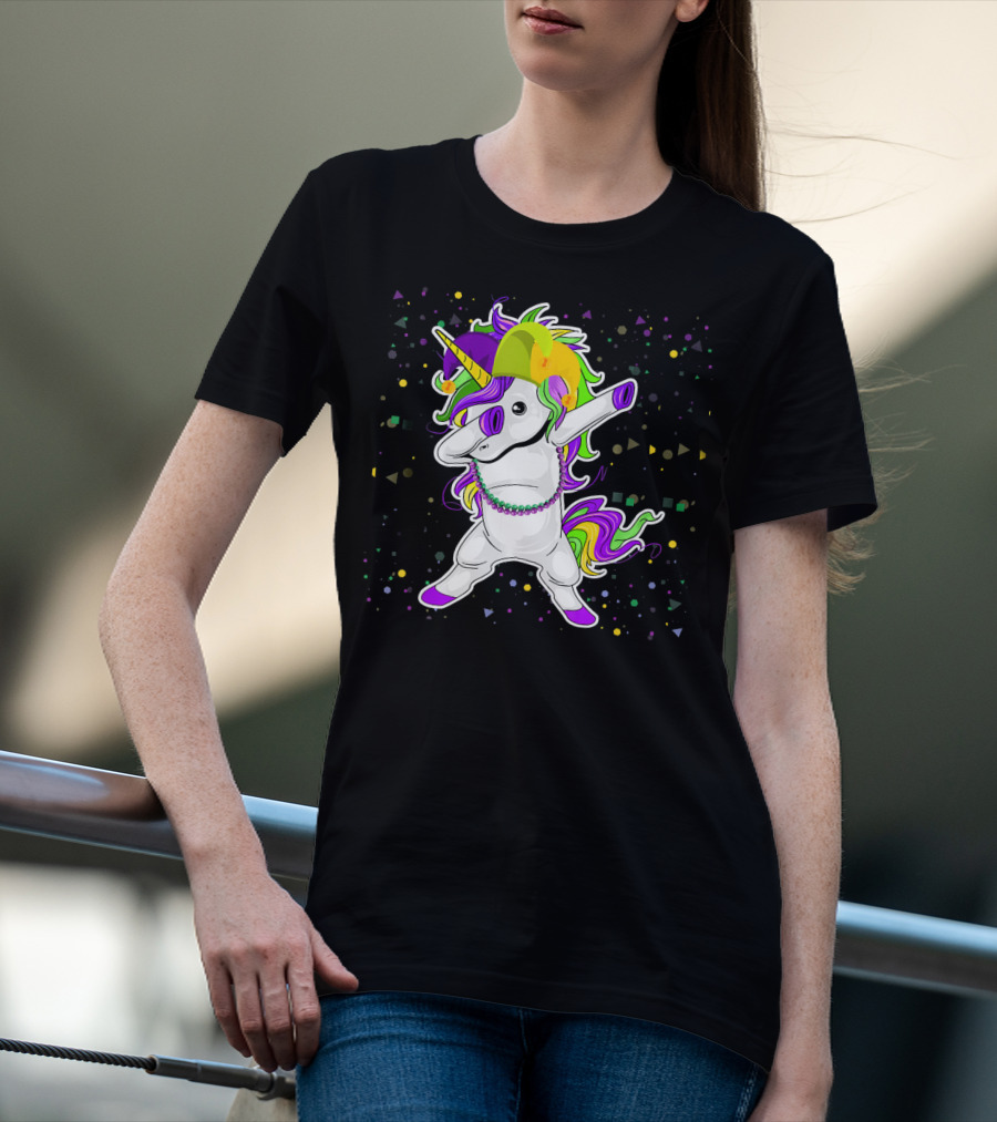 Mardi Gras Unicorn Party Mask Floss Dance T-Shirt