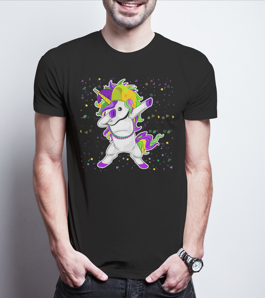 Mardi Gras Unicorn Party Mask Floss Dance T-Shirt