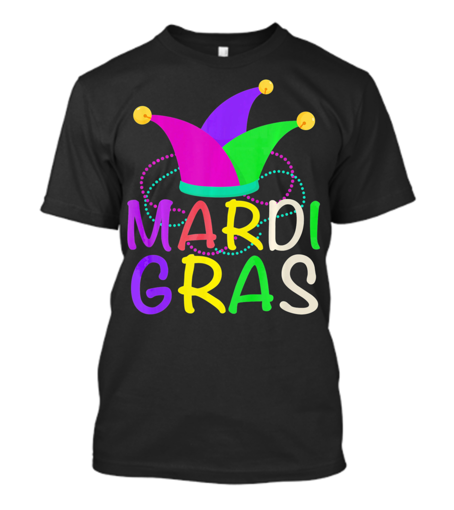 Mardi Gras Jester Hat Colorful Beads T-Shirt