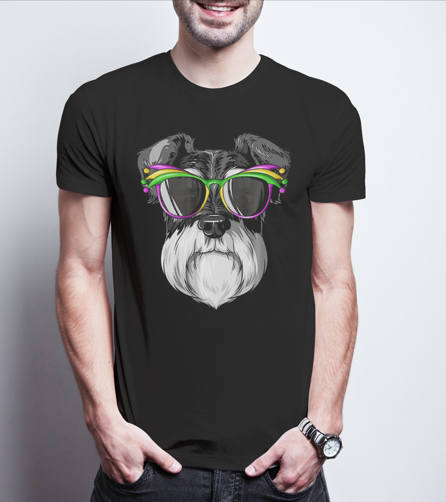 Schnauzer Mardi Gras Carnival Mask Sunglasses T-Shirt