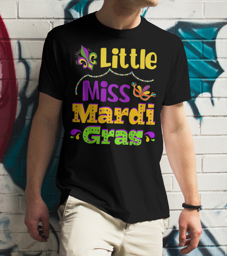 Little Miss Mardi Gras Fleur De Lis Beads Mask T-Shirt