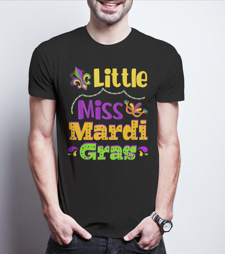 Little Miss Mardi Gras Fleur De Lis Beads Mask T-Shirt