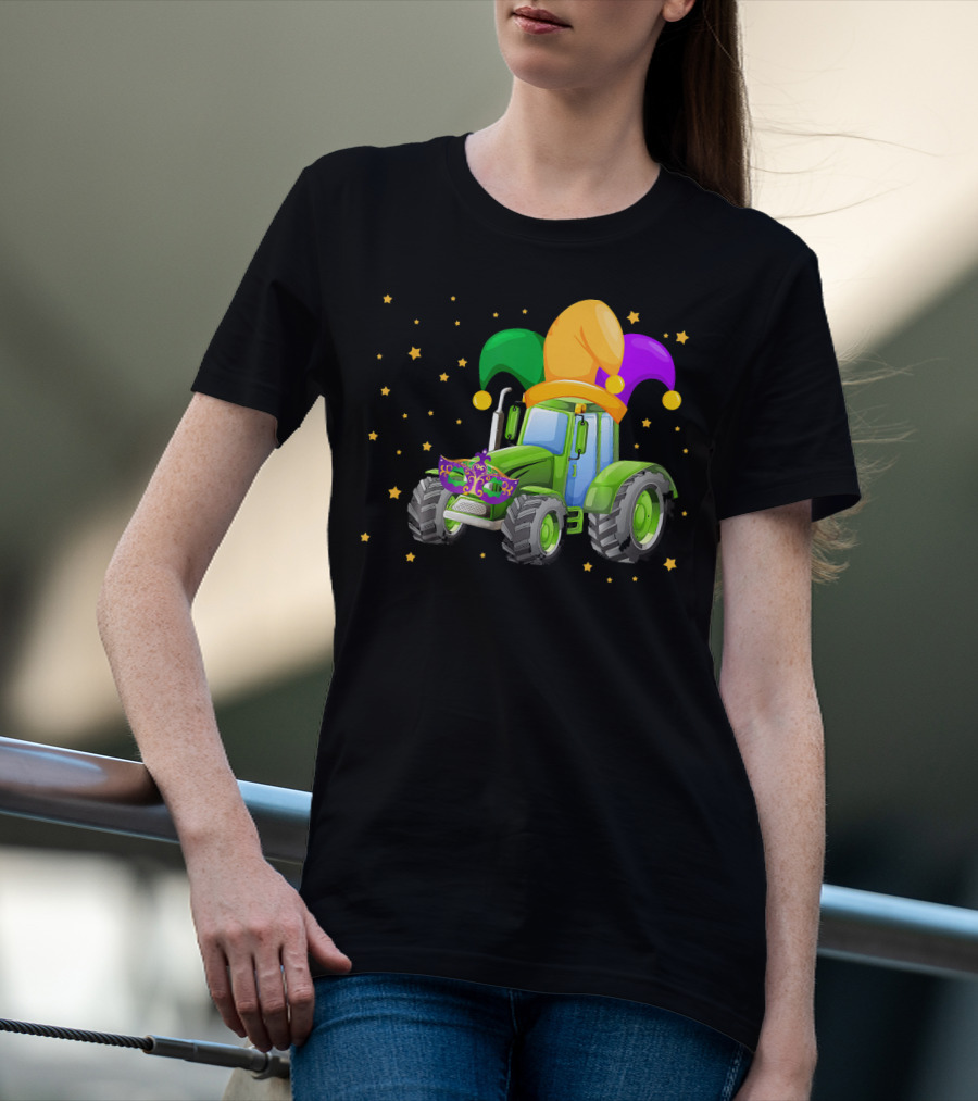 Mardi Gras Tractor With Jester Hat And Mask T-Shirt