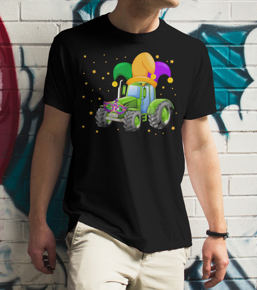 Mardi Gras Tractor With Jester Hat And Mask T-Shirt
