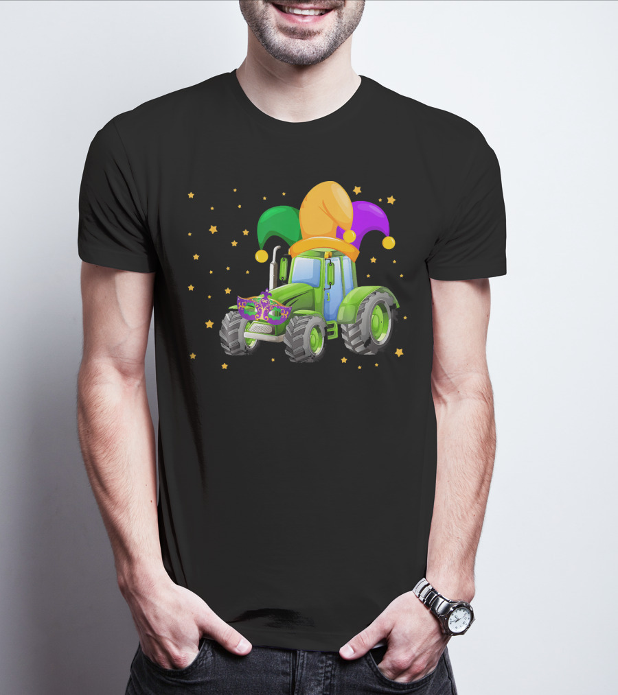 Mardi Gras Tractor With Jester Hat And Mask T-Shirt