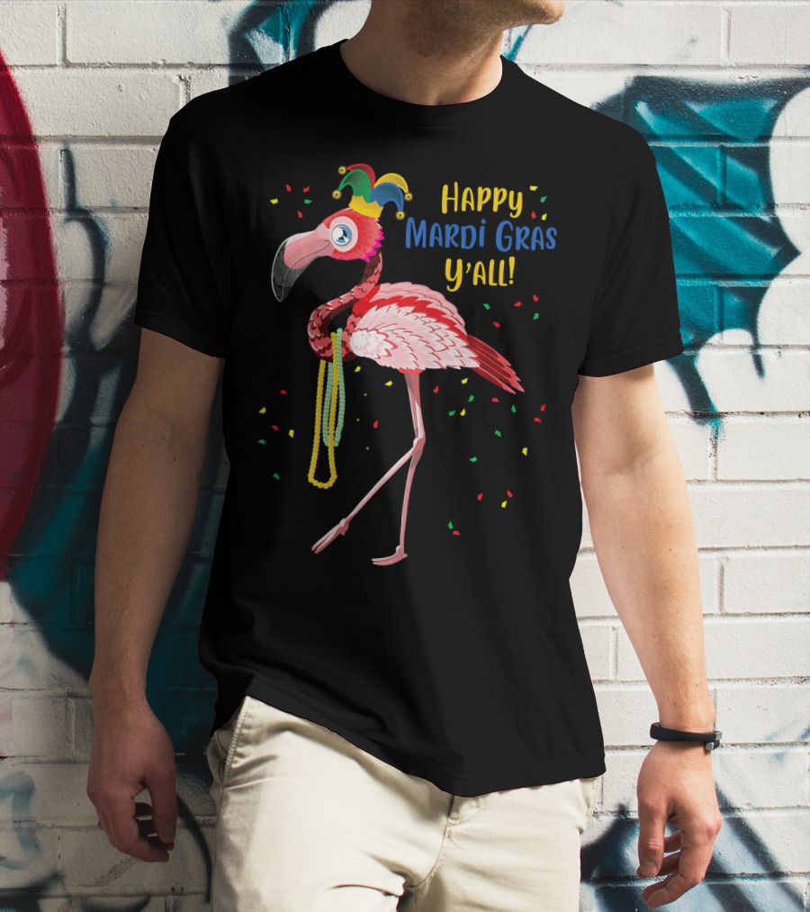 Happy Mardi Gras Y'all Flamingo Jester Hat Fat Tuesday T-Shirt