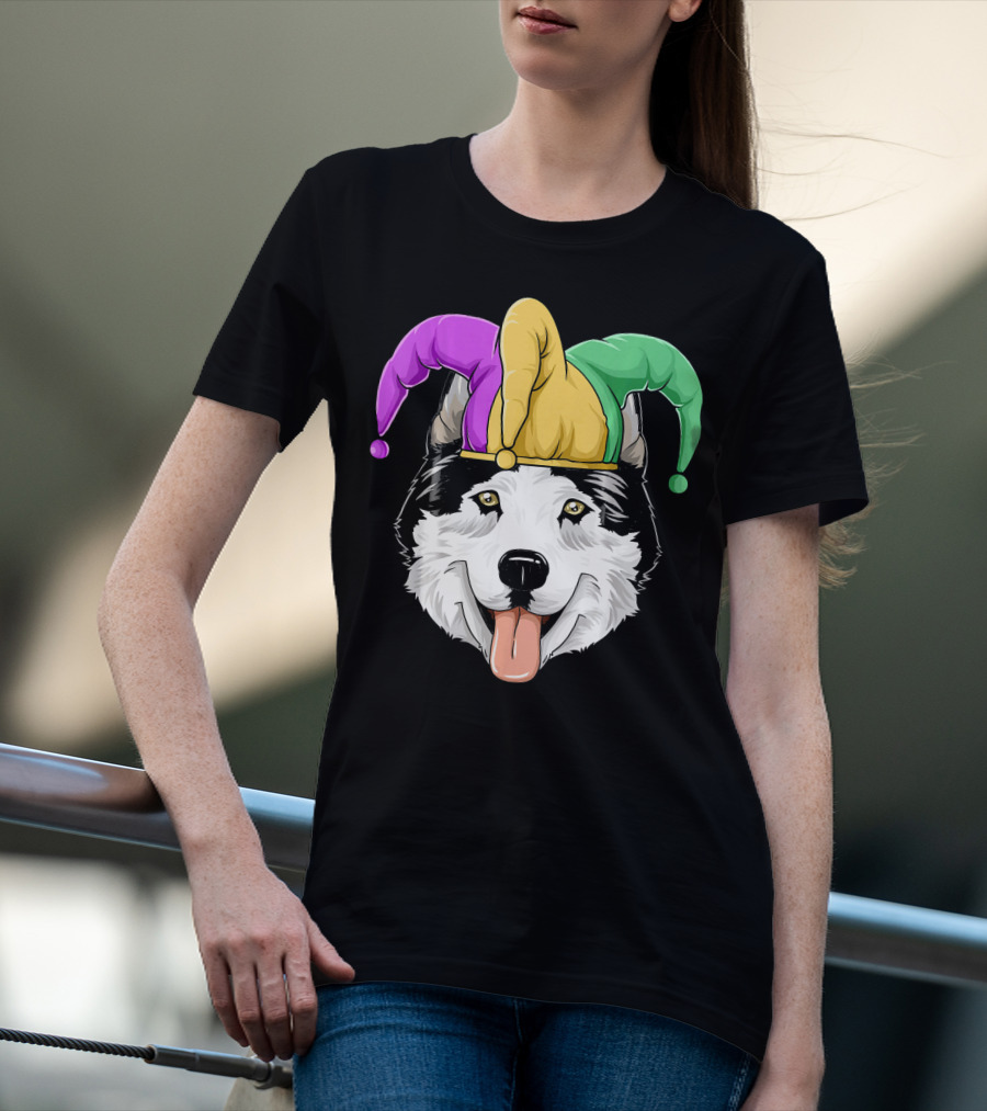 Mardi Gras Husky With Carnival Jester Hat T-Shirt