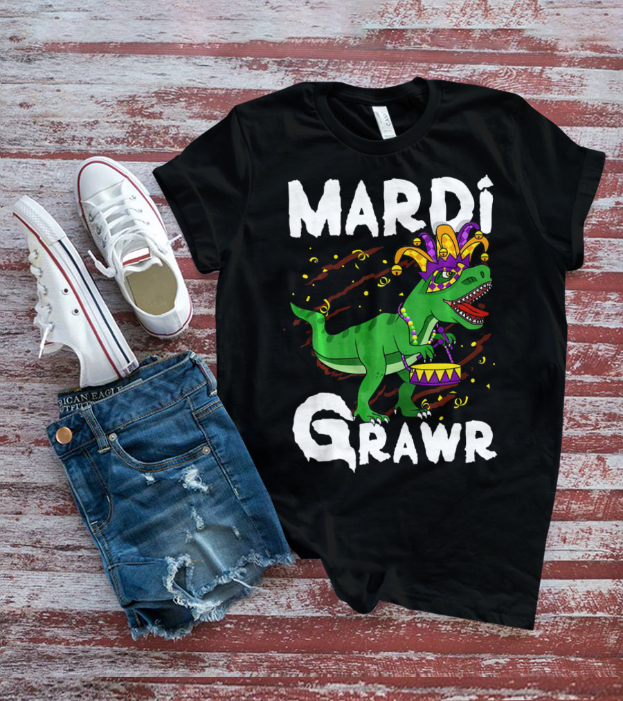 Mardi Grawr Rex Dinos Funny Mardi Gras T-Rex Jester Hat T-Shirt