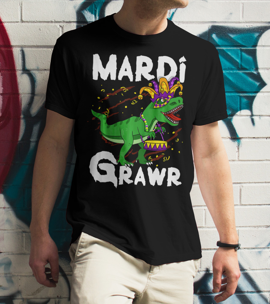Mardi Grawr Rex Dinos Funny Mardi Gras T-Rex Jester Hat T-Shirt