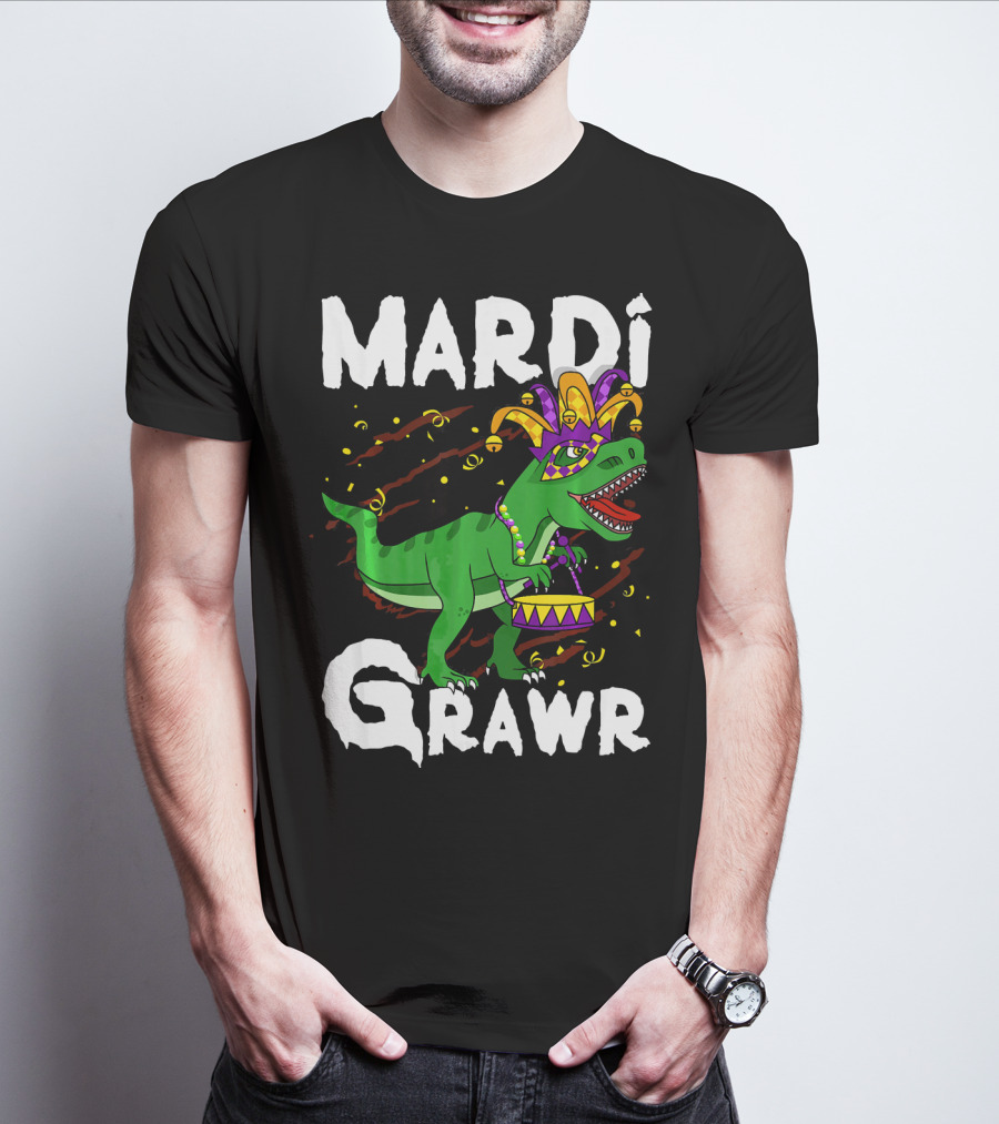 Mardi Grawr Rex Dinos Funny Mardi Gras T-Rex Jester Hat T-Shirt