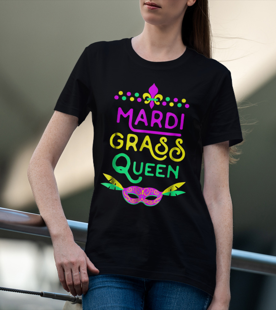 Mardi Gras Queen Mask Costume Party Funny Fleur-de-Lis T-Shirt
