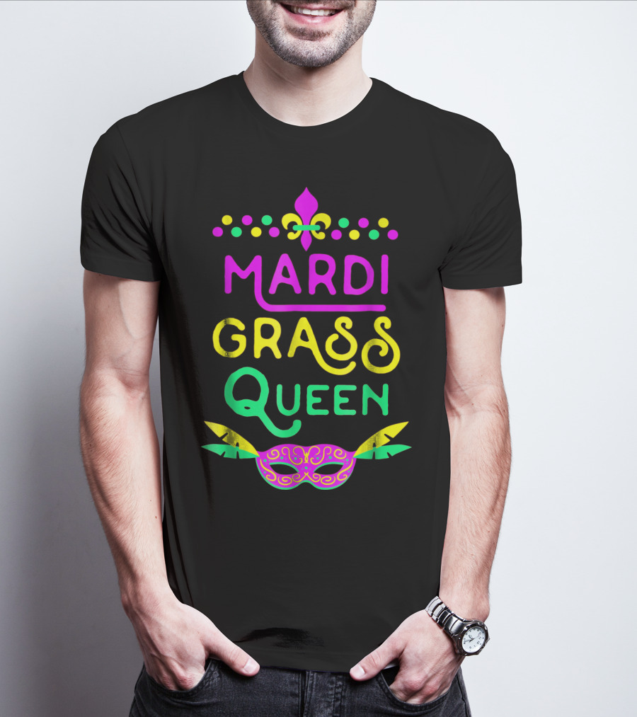 Mardi Gras Queen Mask Costume Party Funny Fleur-de-Lis T-Shirt