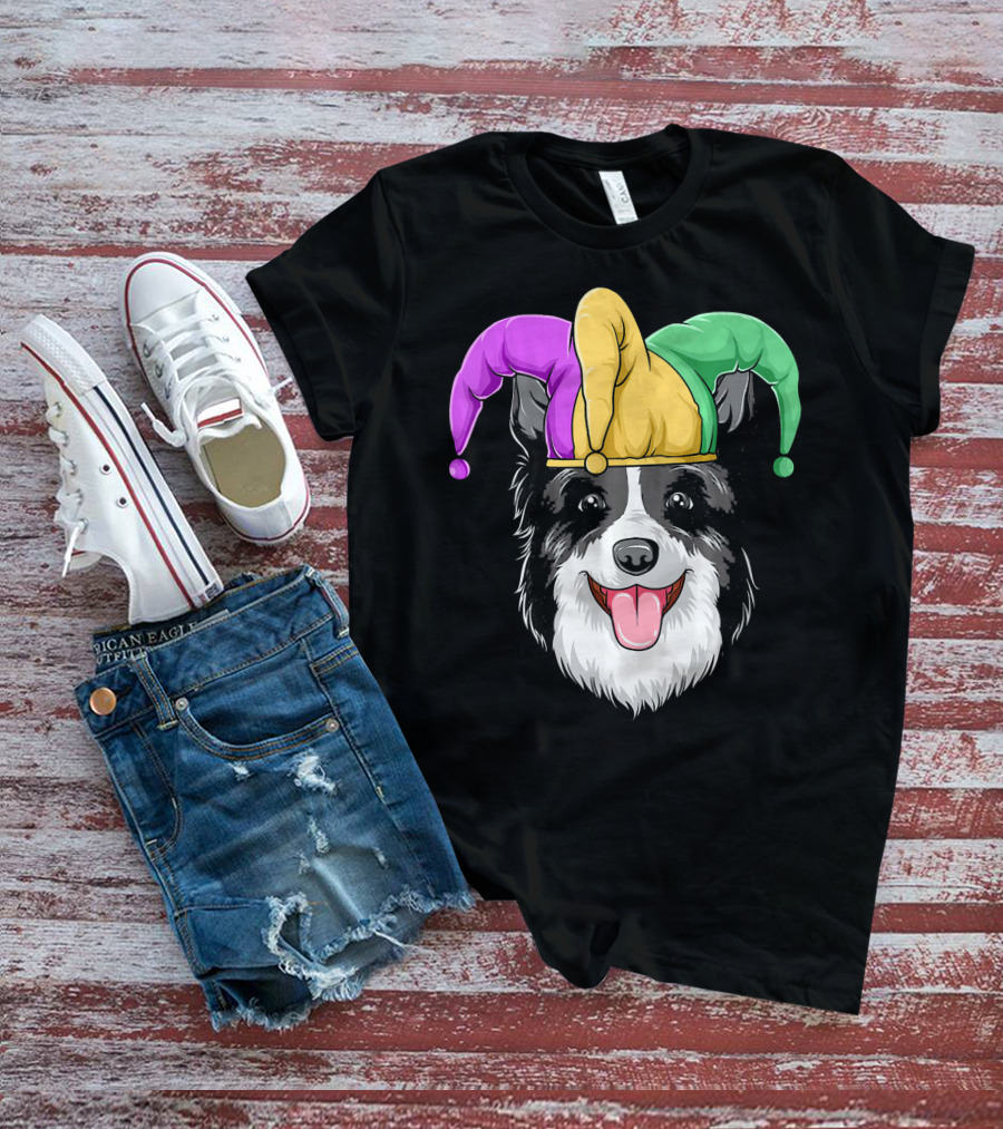 Mardi Gras Jester Hat Collie Carnival T-Shirt
