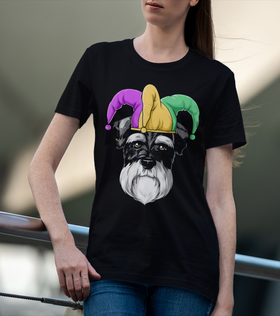 Mardi Gras Schnauzer Jester Carnival Hat Party T-Shirt