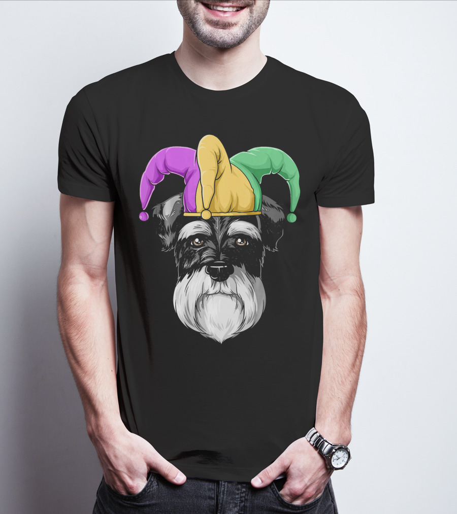 Mardi Gras Schnauzer Jester Carnival Hat Party T-Shirt